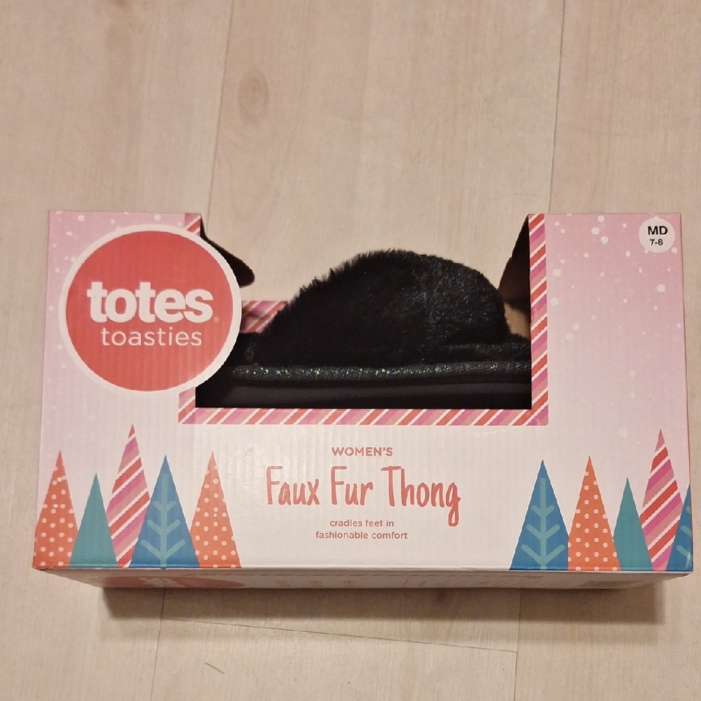totes Black Faux Fur Women's Slippers